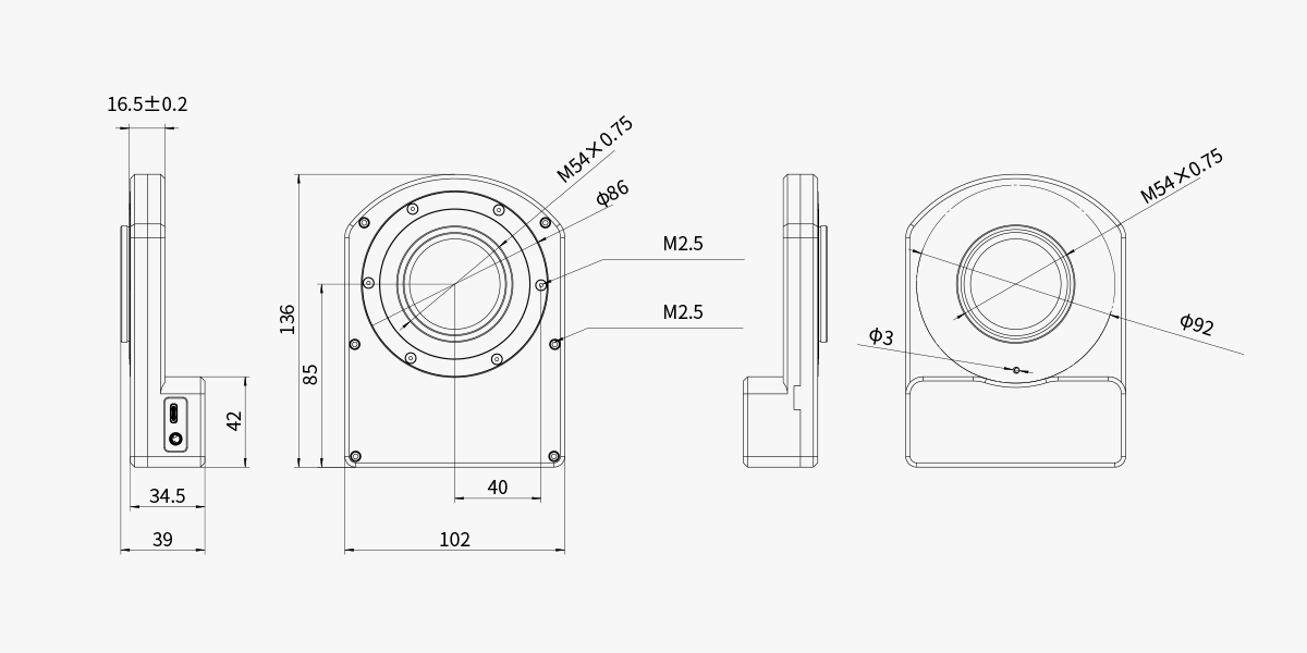 ZWO CAA Dimensions & Mechanical Drawing